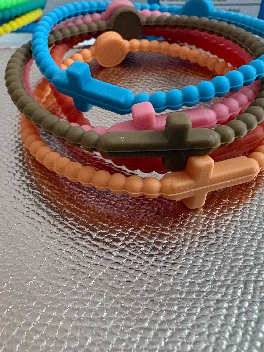 Summer Cross Silicone Stackable Bracelets - Blue, Pink, Orange, Olive, Red